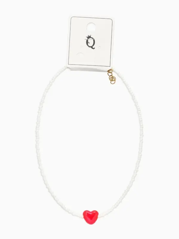 Чокер из бисера "Сердце", цвет бело-красный в золоте, L=45 см