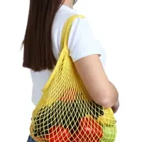 Сумка - авоська плетёная, ручка 12 см, клетка 1.5 см, жёлтая
