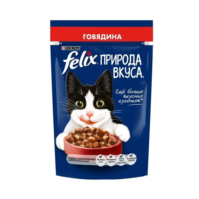 Влажный корм Felix Природа вкуса для кошек, говядина, 75 г Влажный корм Felix Природа вкуса для кошек, говядина, 75 г