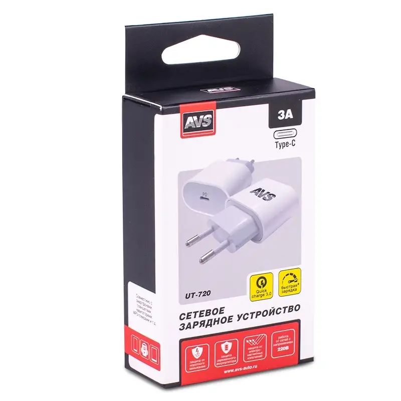Сетевое ЗУ AVS UC-720, 1 PD Type-C, 3.0 А, 20 Вт (A85227S)