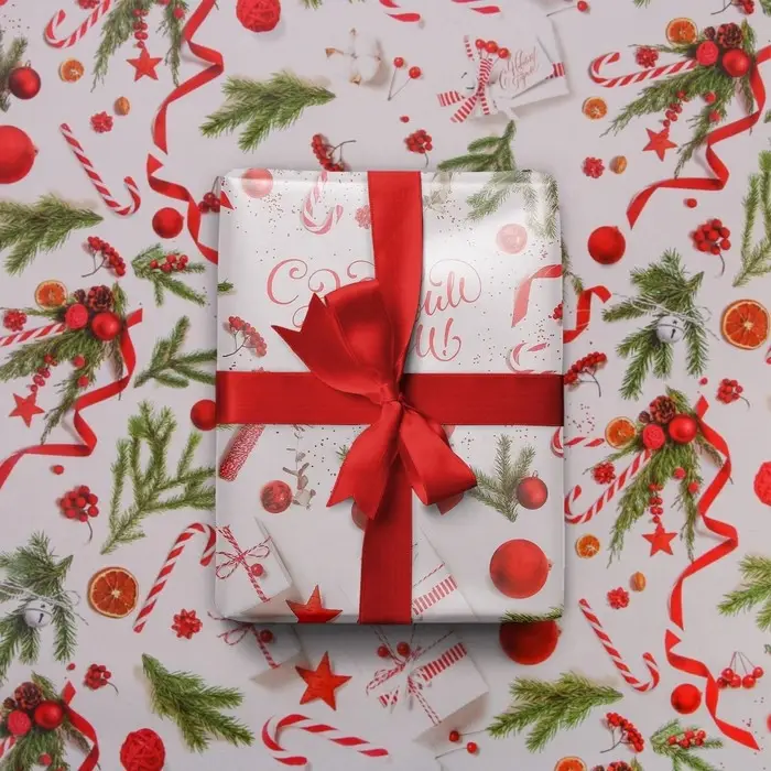 Упаковочная бумага на новый год «С Новым Годом», 70 х 100 см, глянцевая