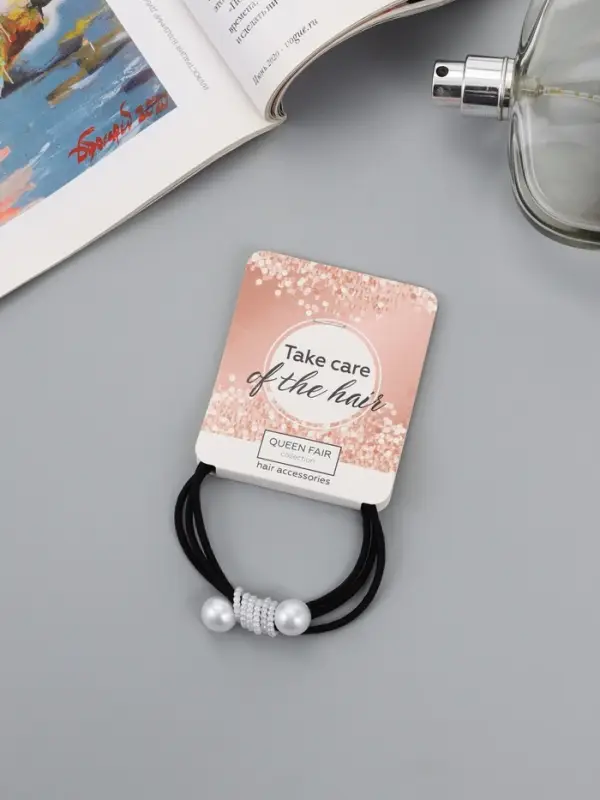 Резинка для волос QF &laquo;Инея&raquo;, жемчуг, чёрно-белая