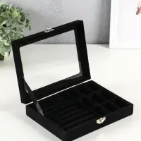 Шкатулка для украшений Chido, 8 полос, 9 ячеек, 20&times;15&times;4.5, чёрная