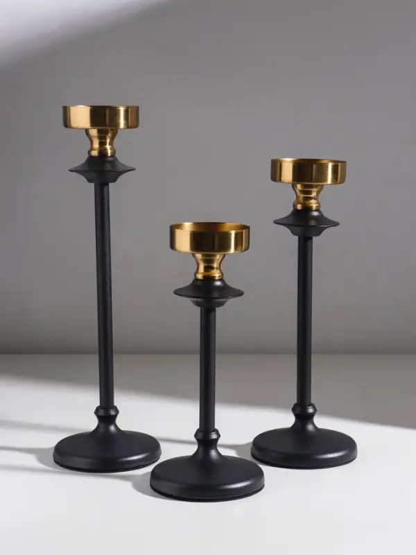 Подсвечник металл  Подсвечник металл "Эстетика" чёрный с золотом d=6,7 см набор 3 шт h=222,5, 28 и 32 см