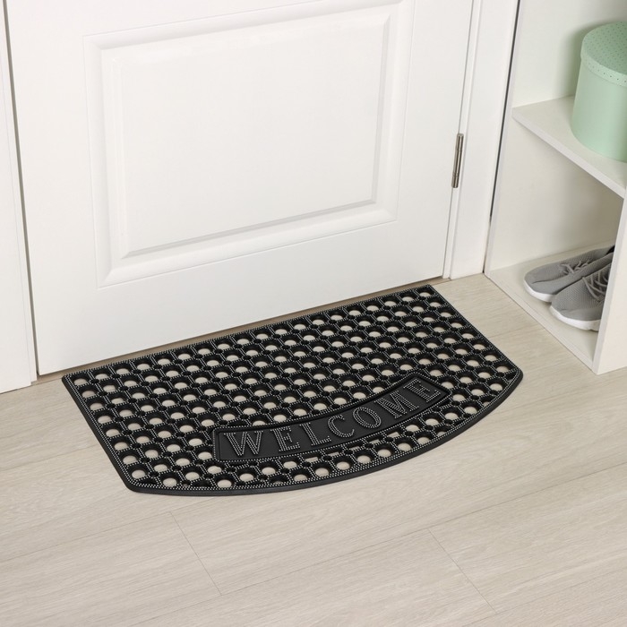Коврик придверный ячеистый Доляна «Добро пожаловать», 43×73 см, цвет чёрный Коврик придверный ячеистый Доляна «Добро пожаловать», 43×73 см, цвет чёрный
