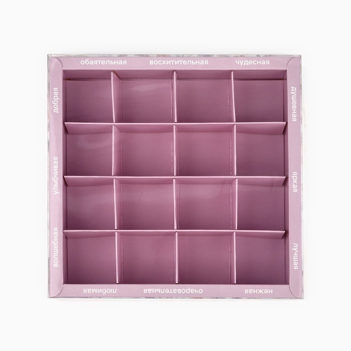 Коробка под 16 конфет с ячейками «Цветы», 19 х 19 х 3 см Коробка под 16 конфет с ячейками «Цветы», 19 х 19 х 3 см