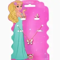 Набор детский "Выбражулька" 3 пред-а: кулон, кольцо, серьги, бабочка, разноцветный в золоте   109615