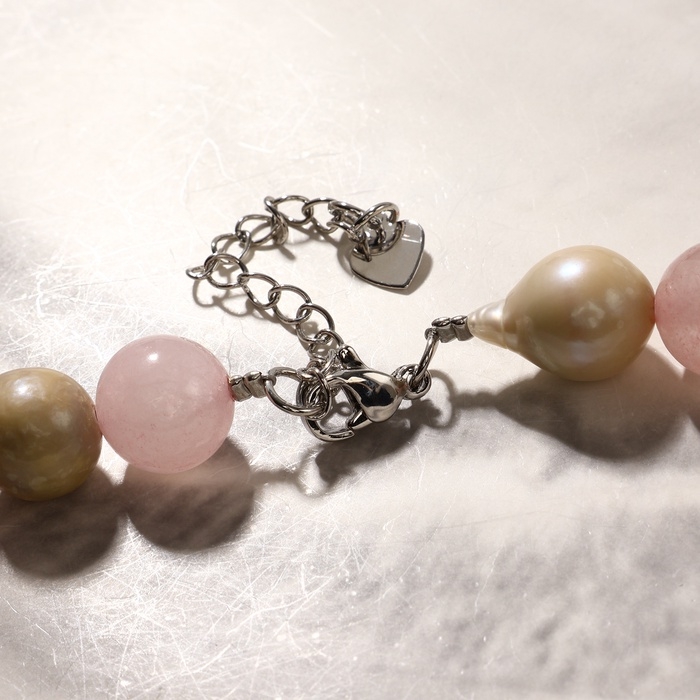 Бусы шар №10 «МИКС камней» (жемчуг, кварц розовый), 46 см + 5 см удлинитель