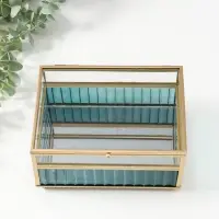 Шкатулка стекло с металлическим каркасом  "Линии по низу" голубая 14х18х9,5 см