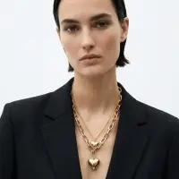 Кулон на цепочке крупное вытянутое звено 2 яруса "Сердечки", цвет золото