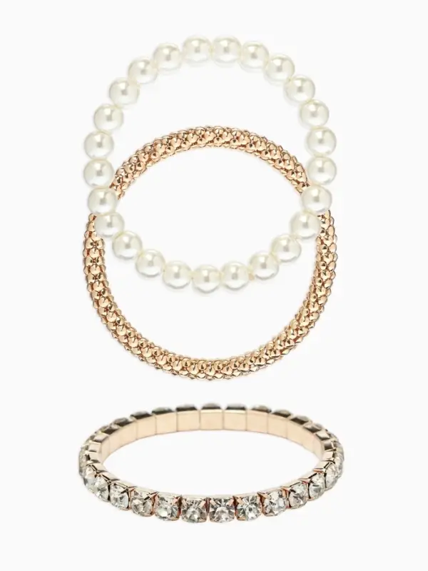 Браслеты &laquo;Стиль&raquo;, набор 3 шт. шар №8, со стразами, тянется, белый в золоте