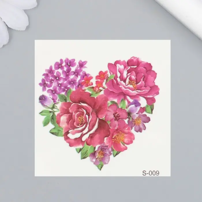 Татуировка на тело цветная Татуировка на тело цветная "Сердце из цветов" 6х6 см