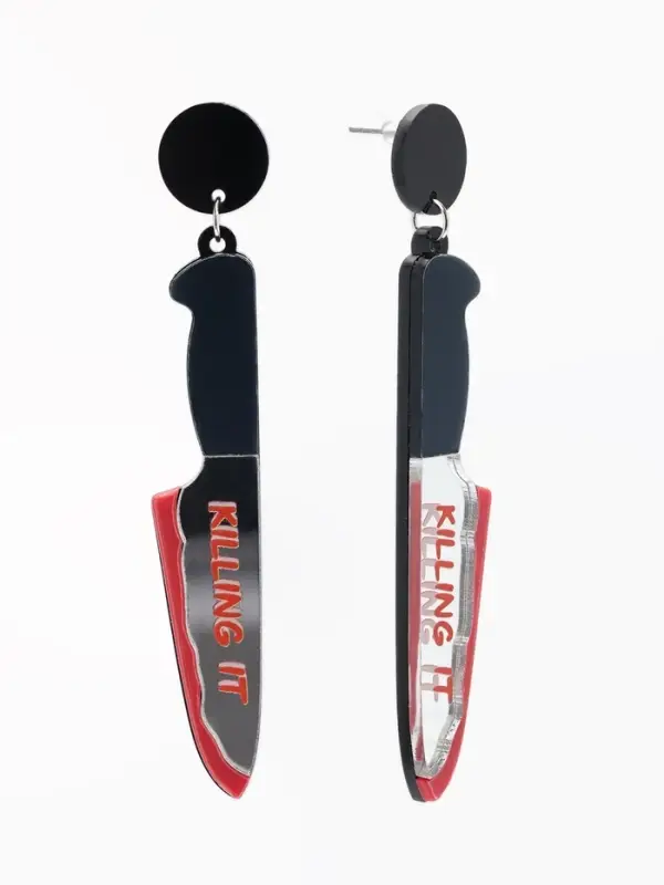Серьги акриловые &laquo;Ножи&raquo;, окровавленные, красно-белые в чёрном металле