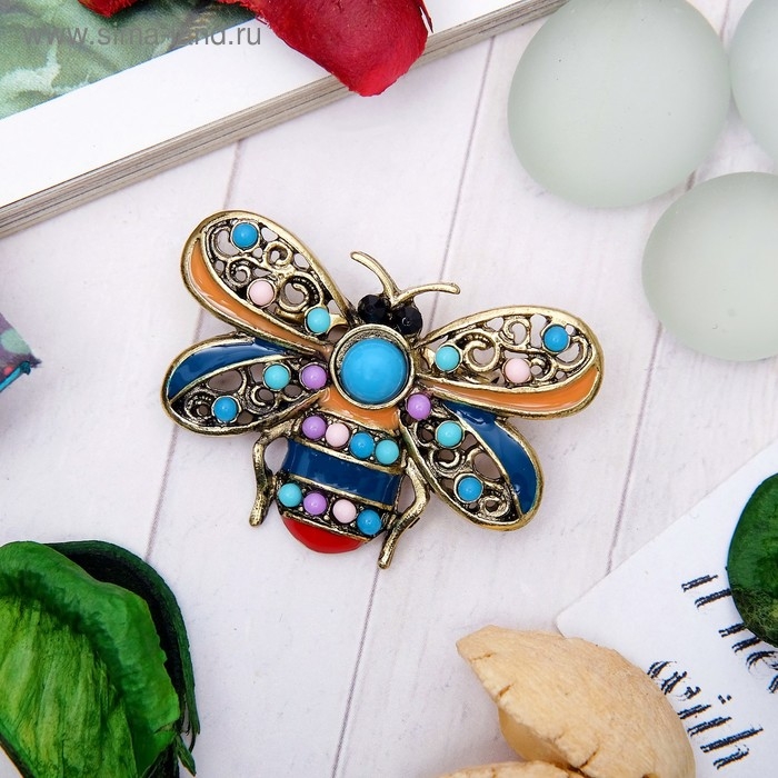 Брошь этника «Муха», цветная в чернёном золоте Брошь этника «Муха», цветная в чернёном золоте