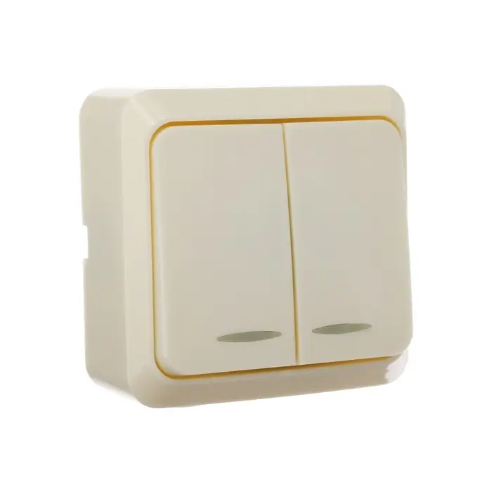 Выключатель Luazon Lighting "Лига", 10 А, 2 клавиши, накладной, с подсветкой, бежевый