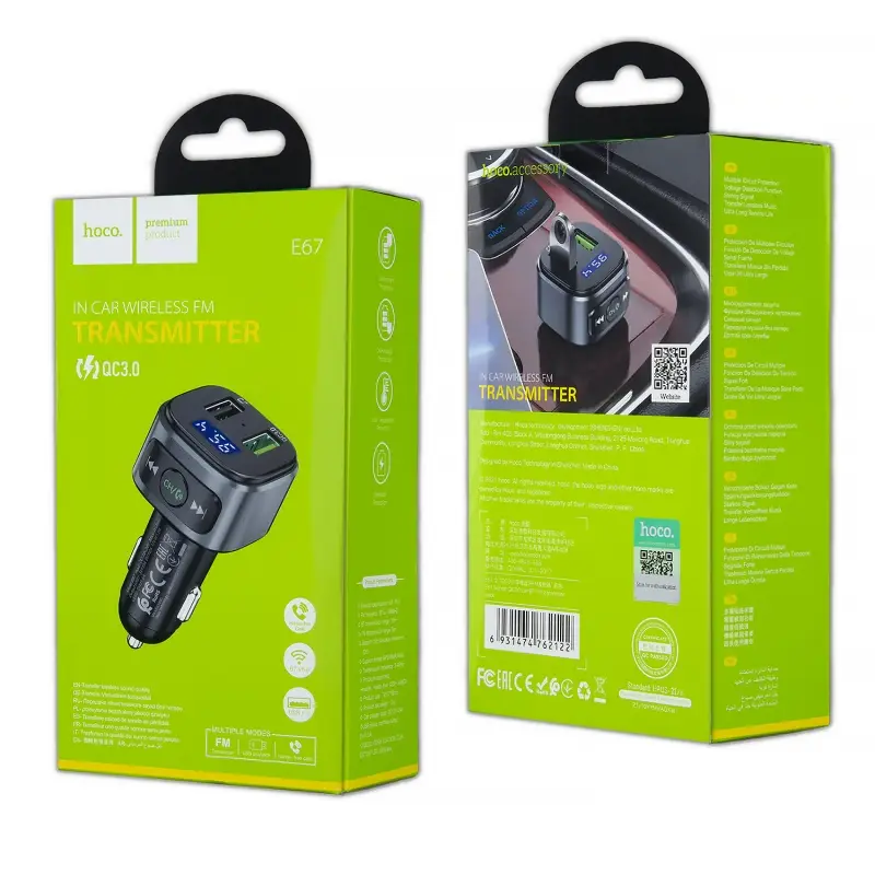 *Переходник E67 АЗУ на 2 USB QC3.0 + модулятор HOCO черный *Переходник E67 АЗУ на 2 USB QC3.0 + модулятор HOCO черный