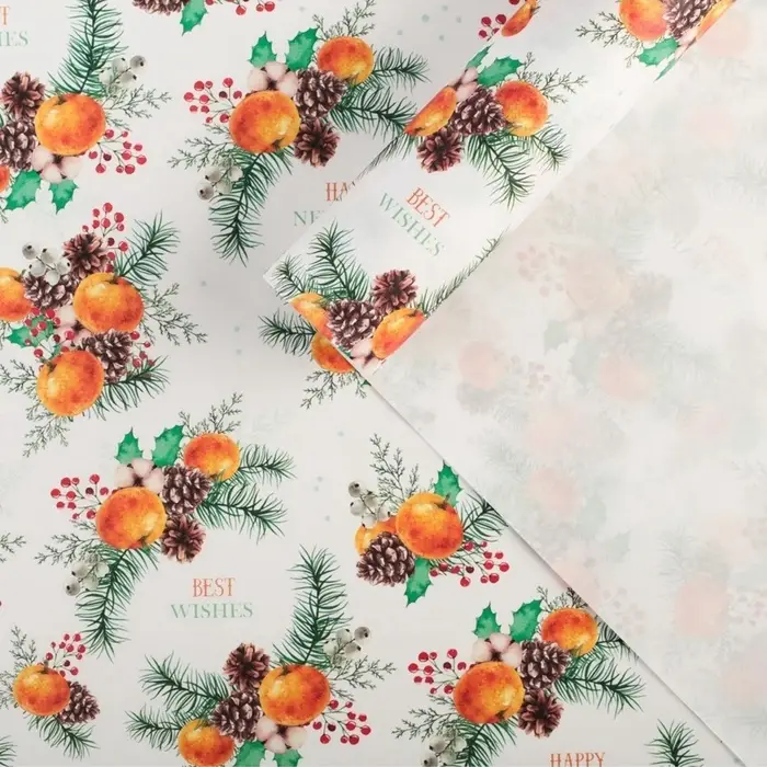 Упаковочная бумага на Новый год крафтовая &laquo;Мандариновое настроение&raquo;, 70&times;100 см