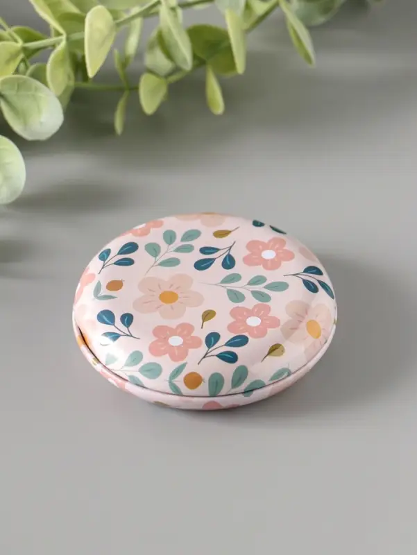 Шкатулка металл круглая "Цветы и листья" набор 12 шт 6,8х6,8х1,7 см