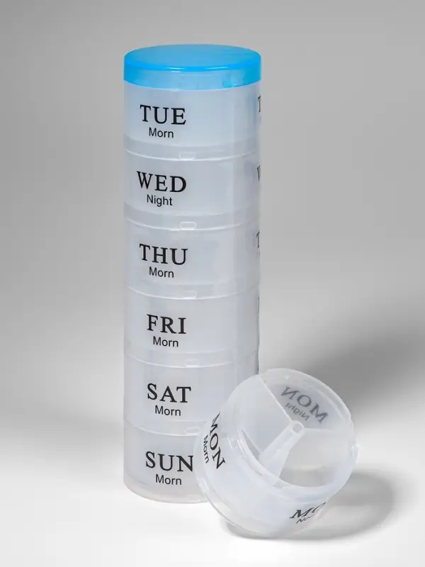 Таблетница - органайзер &laquo;Пирамида&raquo;, утро/день/вечер, d=19.5&times;5 см, 7 контейнеров по 3 секции, голубая