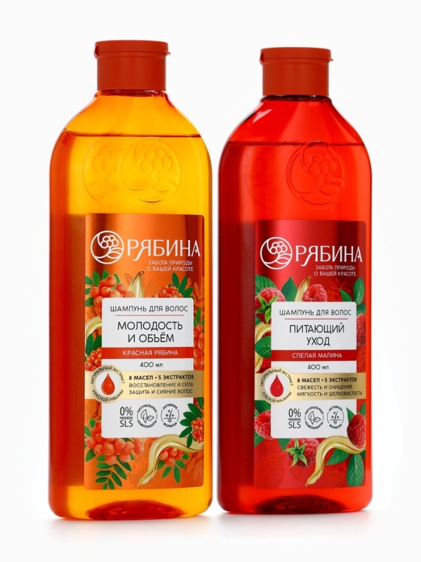 Шампунь для волос, питающий уход, аромат малины, 400 мл, Рябина