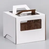 Коробка под торт 2 окна, с ручками, белая, + подложка 2.5 золото - белый, 24&times;24&times;20 см