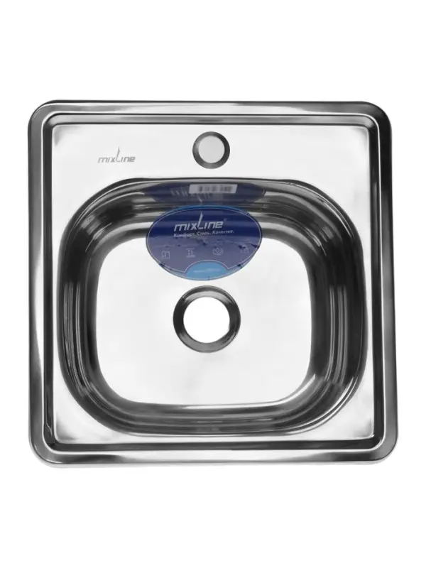 Мойка кухонная MIXLINE 531266, врезная, толщина 0.6 мм, 38&times;38&times;15 см, вып. 3 1/2", с сифоном