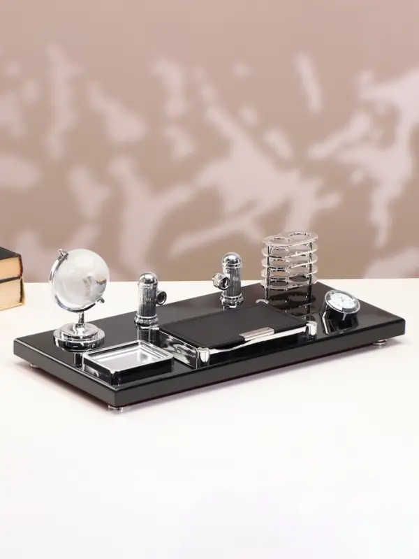 Набор настольный канцелярский, 6 в 1, с часами