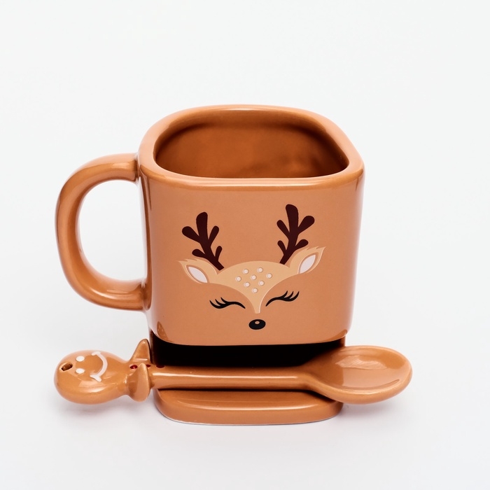 Кружка с ложкой и отсеком для печенья «Олененок», 200 мл Кружка с ложкой и отсеком для печенья «Олененок», 200 мл