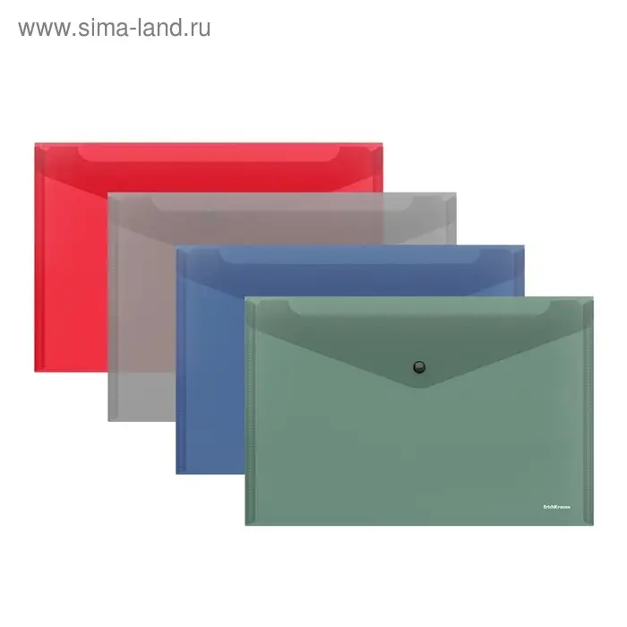 Папка-конверт на кнопке А4, 160 мкм, ErichKrause Glossy Classic, глянцевая, полупрозрачная, микс Папка-конверт на кнопке А4, 160 мкм, ErichKrause Glossy Classic, глянцевая, полупрозрачная, микс