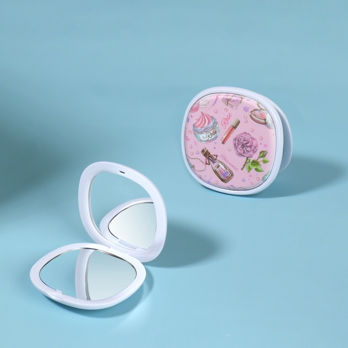 Зеркало складное «Романтика», 7,5 × 7,5 см, цвет розовый Зеркало складное «Романтика», 7,5 × 7,5 см, цвет розовый