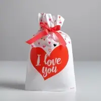 Пакет подарочный пластиковый с лентой, упаковка, &laquo;I love you&raquo;, 20 х 30 см