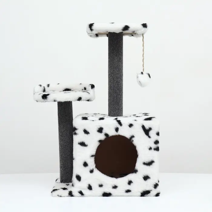 Домик для кошек с когтеточкой, 35&times;45&times;75 см, квадратный, 3х-этажный, ковролин, цвет МИКС