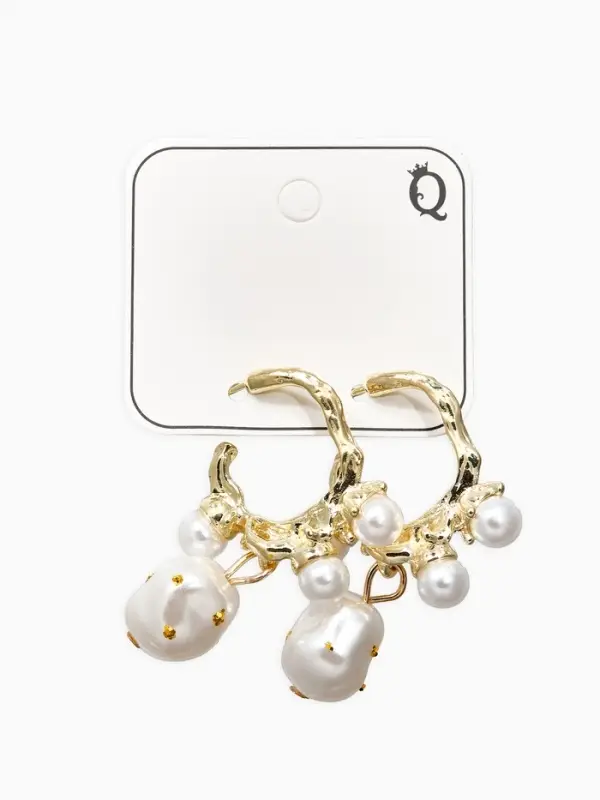 Серьги-кольца с жемчугом Серьги-кольца с жемчугом "Бусинки в крапинку", цвет белый в золоте