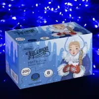 Гирлянда &laquo;Нить&raquo; 20 м, IP20, белая нить, 200 LED, свечение синее, 8 режимов, 220 В
