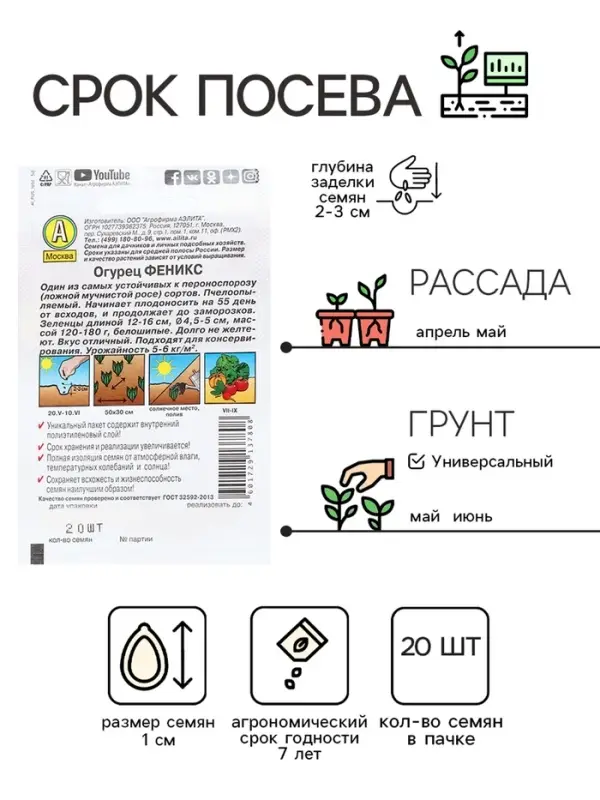 Семена Огурец "Феникс"   20шт