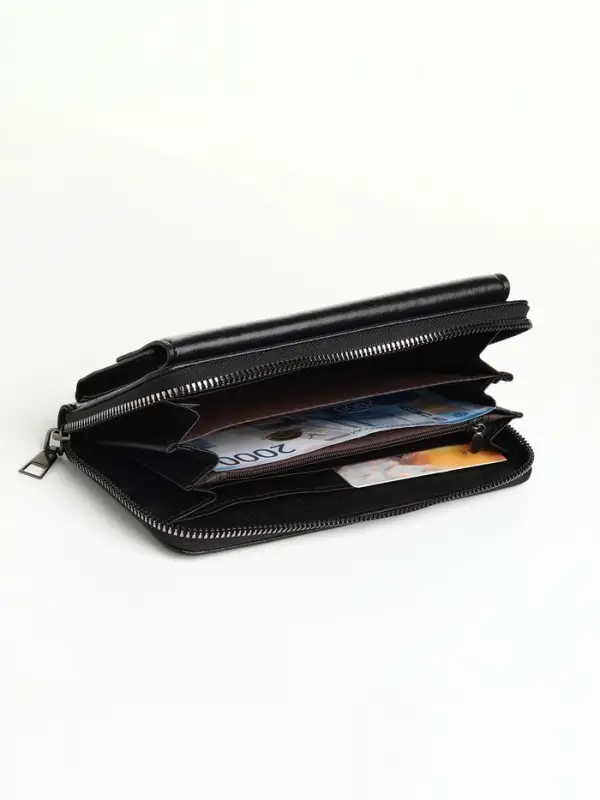 Портмоне мужское на молнии, пять отделений, чёрное