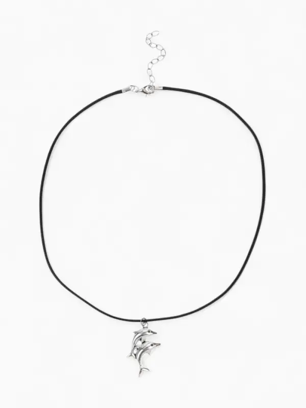 Кулон на шнурке &laquo;Дельфины&raquo;, цвет чернёное серебро на чёрном шнурке, 45 см