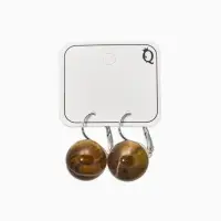 Серьги пластик "Шар №16" с разводами и блёстками, цвет тигровый глаз в серебре