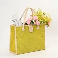 Сумка плетёная на застёжке из пандана, 41&times;16&times;50 см, жёлто-белая