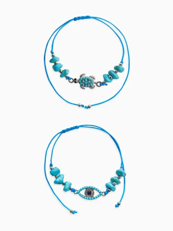 Браслеты-обереги на нити &laquo;Неразлучники. Нить желаний&raquo;, набор 2 шт. камни, голубые