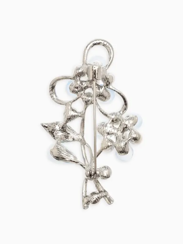 Брошь с жемчугом "Цветы", цвет голубой в серебре