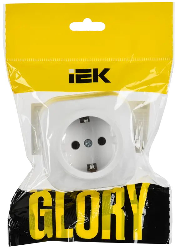 GLORY Розетка 1-местная для открытой установки с заземлением без защитных шторок 16А РС20-3-ХБм белый матовый IEK