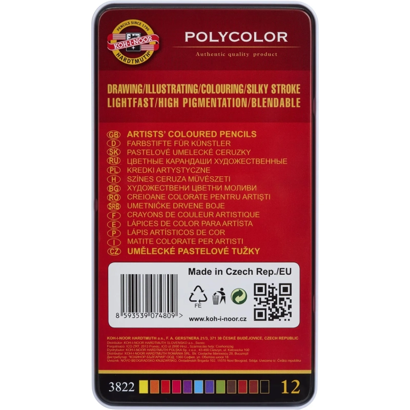Карандаши цветные худож. POLYCOLOR 3822 12цв/наб мет.кор. 3822012002PL