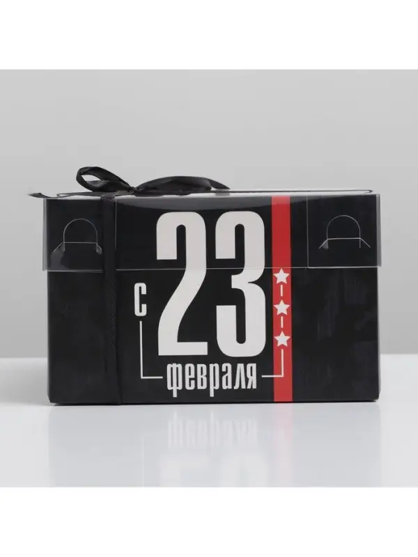 Коробка для капкейков, кондитерская упаковка с пластиковой крышкой, 4 ячейки &laquo;23 февраля&raquo;, 16&times;16&times;10 см