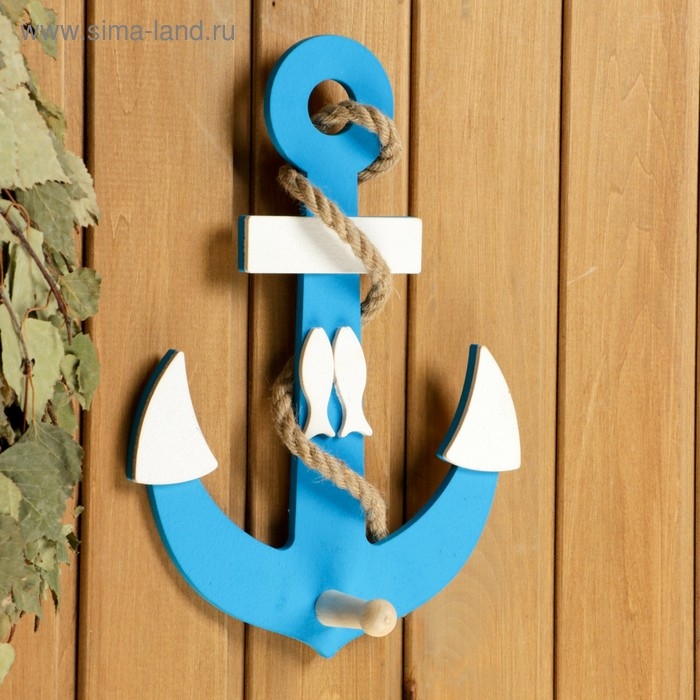 Вешалка Вешалка "Якорь с рыбкой" голубой 28х20х6см