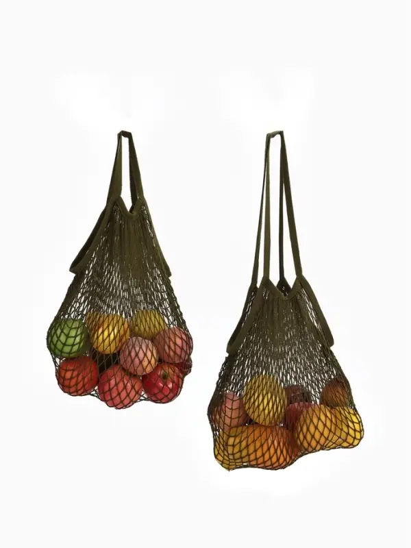 Набор 2 шт. сумка-авоська плетёная, клетка 1.5 см, тёмно-зелёная