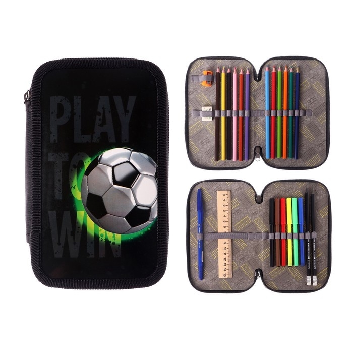 Пенал 2 секции, 125 х 205 мм, с наполнением 23 предмета, Calligrata Пенал 2 секции, 125 х 205 мм, с наполнением 23 предмета, Calligrata "Футбол" ламинированный картон, 30П26/2/set