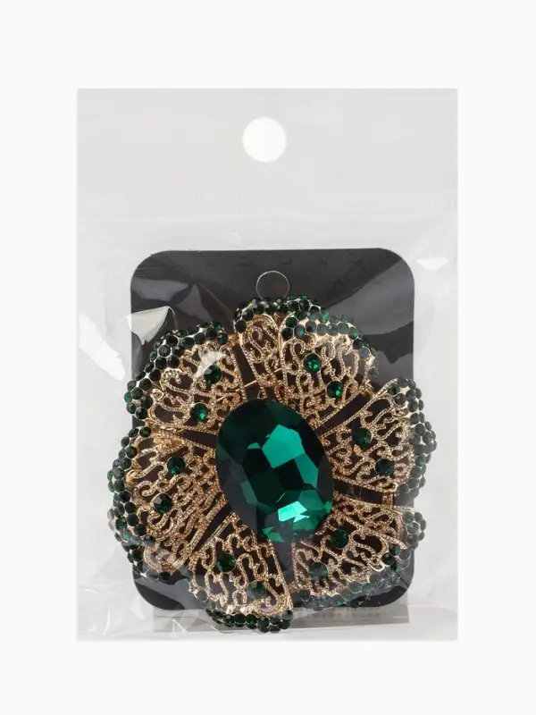 Брошь &laquo;Цветок&raquo; изумруд, стразы, цвет зелёный в золоте