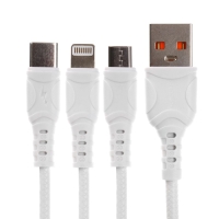 Кабель D05E, 3 в 1, Type-C-microUSB-Lightning, 1 м, зарядка+передача данных, белый