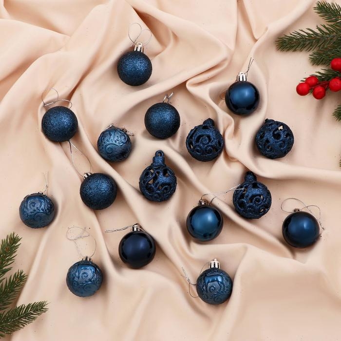 Набор шаров пластик d- 4 см, 16 шт Набор шаров пластик d- 4 см, 16 шт "Торжество" синий